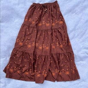 Bohemian Brown Skirt with Orange Embroidery